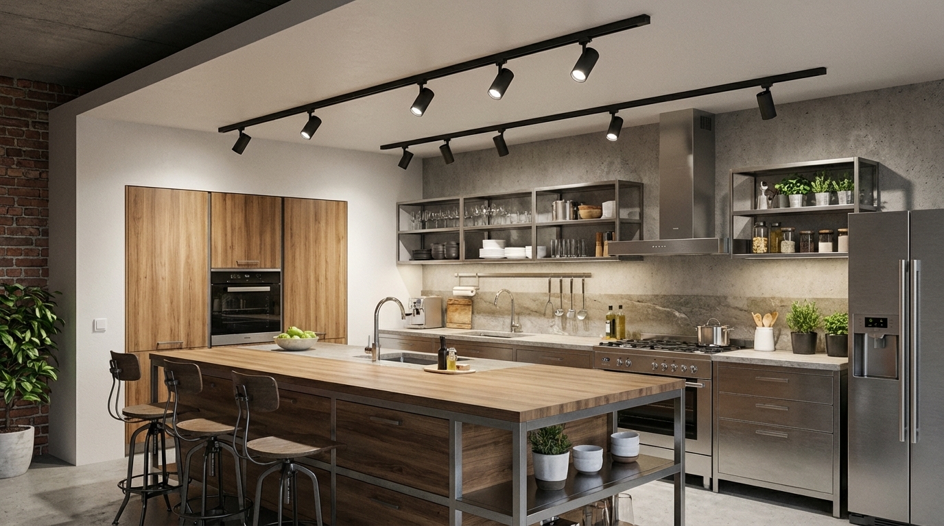 Faretti per binario per illuminazione cucina e tavolo da pranzo