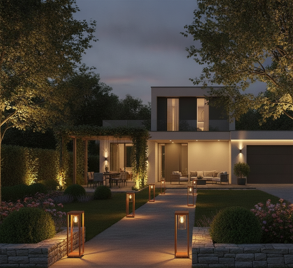 Paletti LED da giardino per un viale moderno