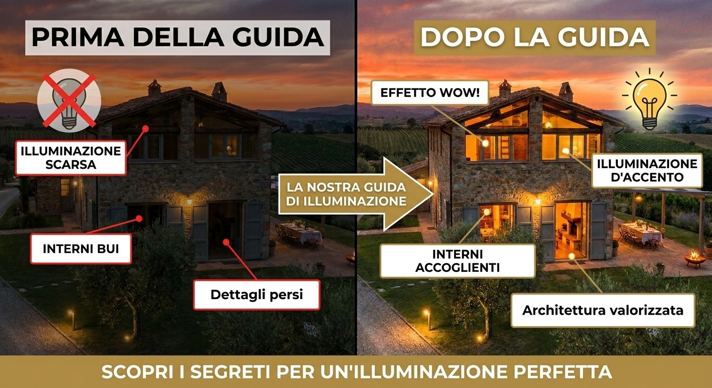 Casa vacanze prima e dopo il miglioramento dell’illuminazione