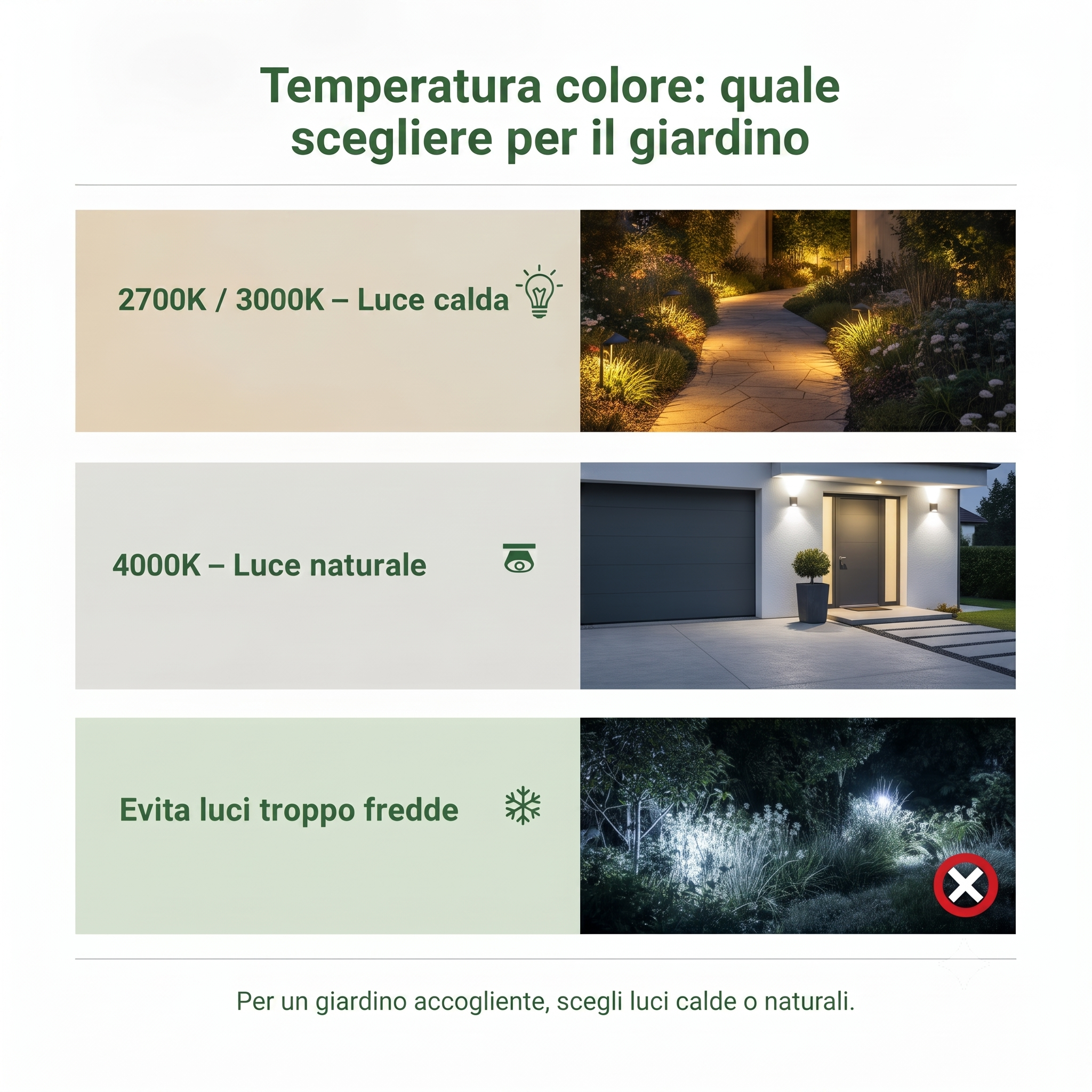Differenza tra luce calda e naturale per illuminazione giardino