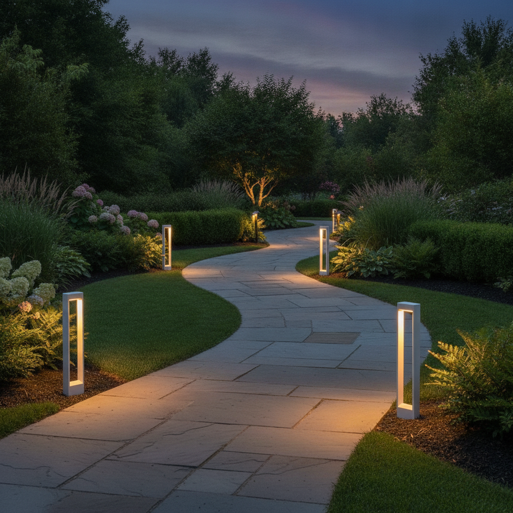 Paletti LED lungo viale in giardino